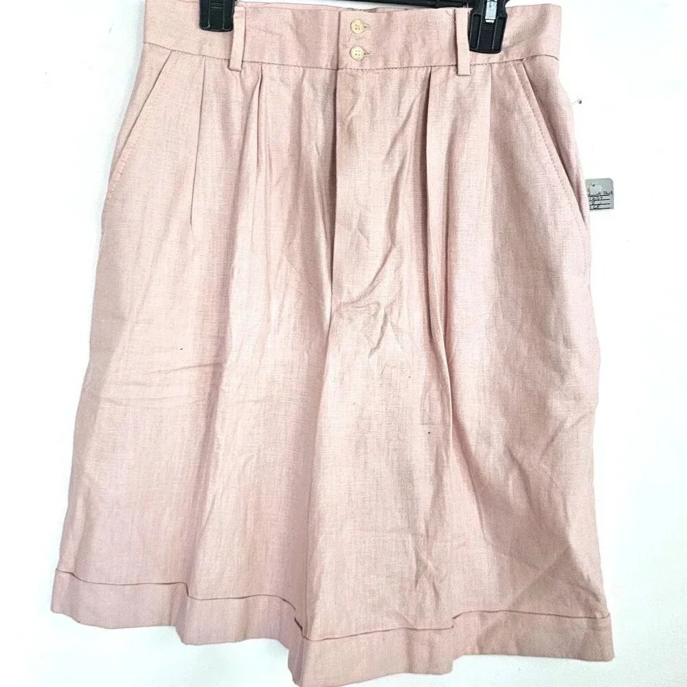 Vintage Prestwyck LTD Gretchen Pleated Linen Cotton Blend Shorts Size 8 Pink‎ - Picture 2 of 7